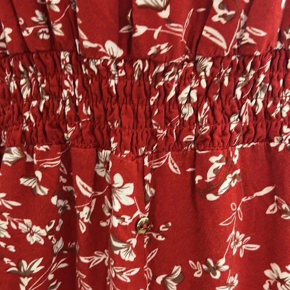 Red Indigo Rose Dress With White Floral Pattern V-Neck Sz L - Picture 3 of 6